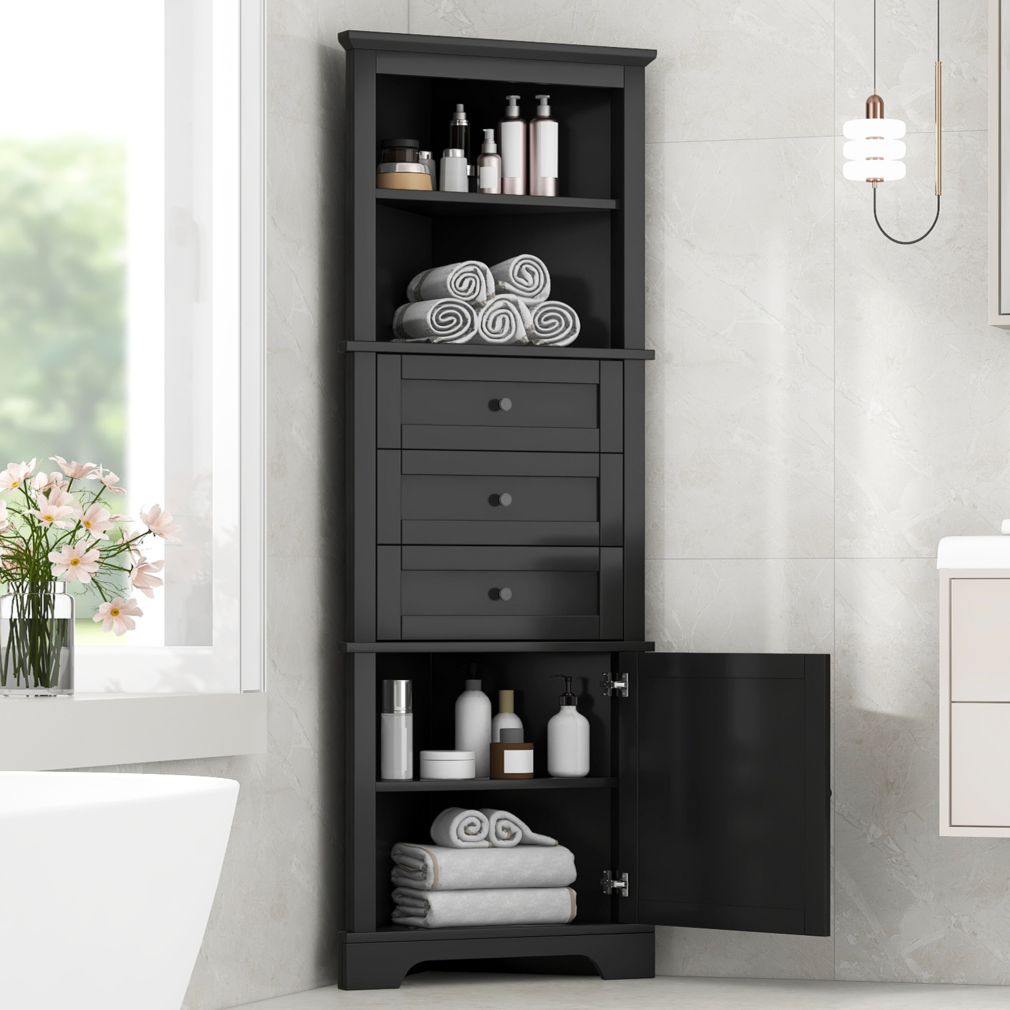 Black Triangle Tall Cabinet With 3 Drawers And