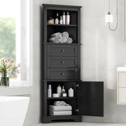 Black Triangle Tall Cabinet With 3 Drawers And