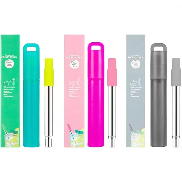 Reusable Collapsible Stainless Steel Straws with Case 1