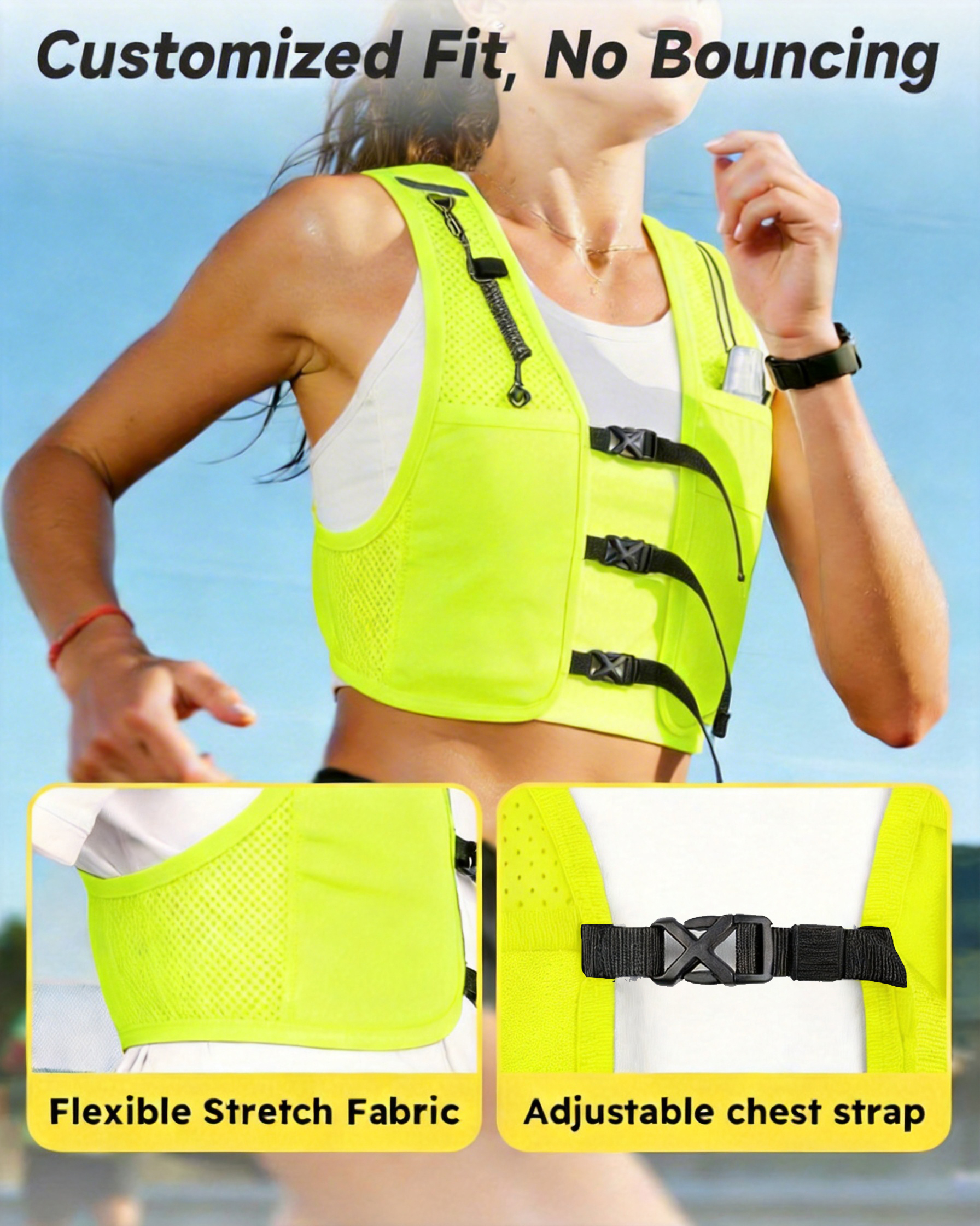 Neon Green Running Hydration Vest Phone Holder Water 4