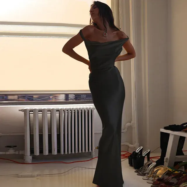 Sleeveless Satin Maxi Dress Spaghetti Straps 2