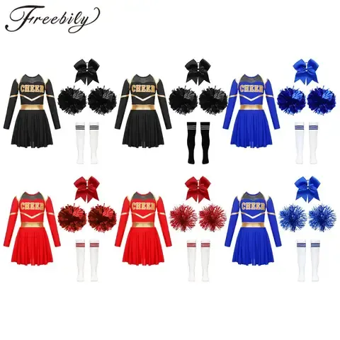 Kinder Mädchen Cheerleading Uniform Kleid Mit Blumenkugeln Sets