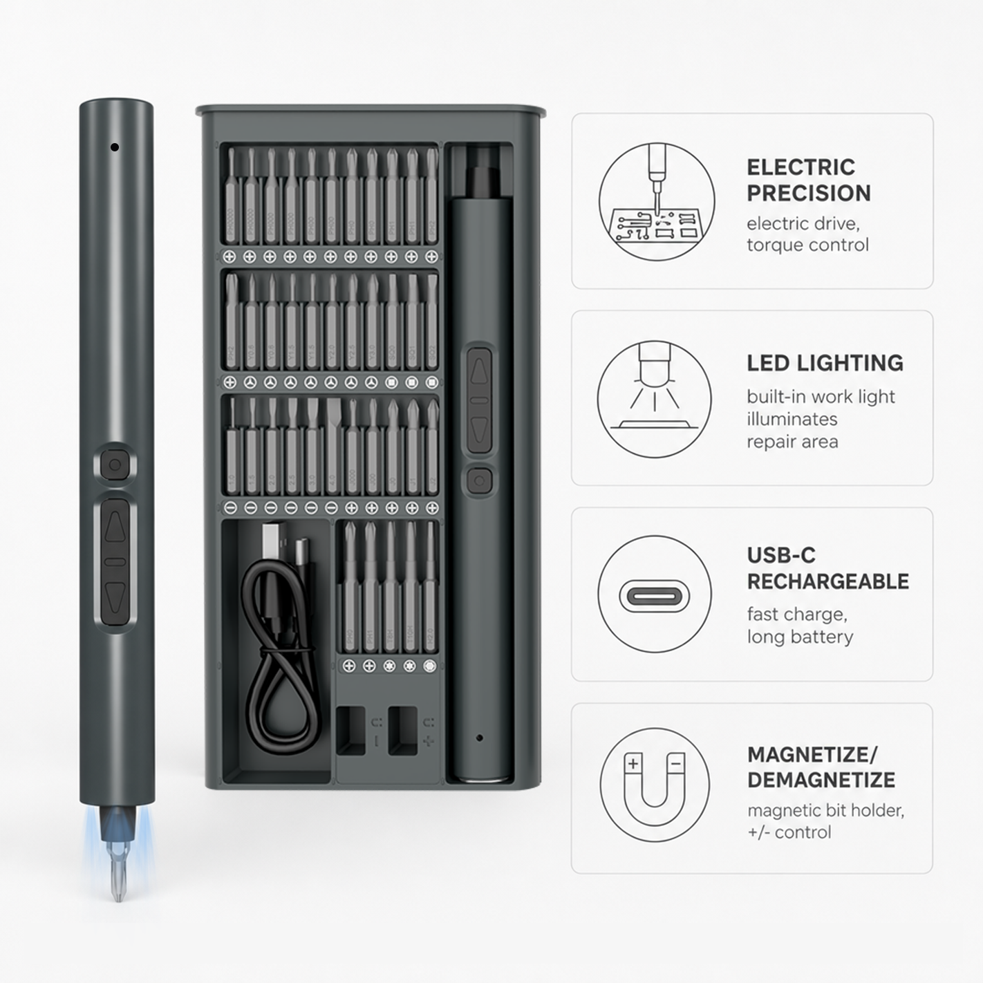 Multi-function Mini Electric Precision Screwdriver 75-in-1 Magnetic Lithium-ion 3