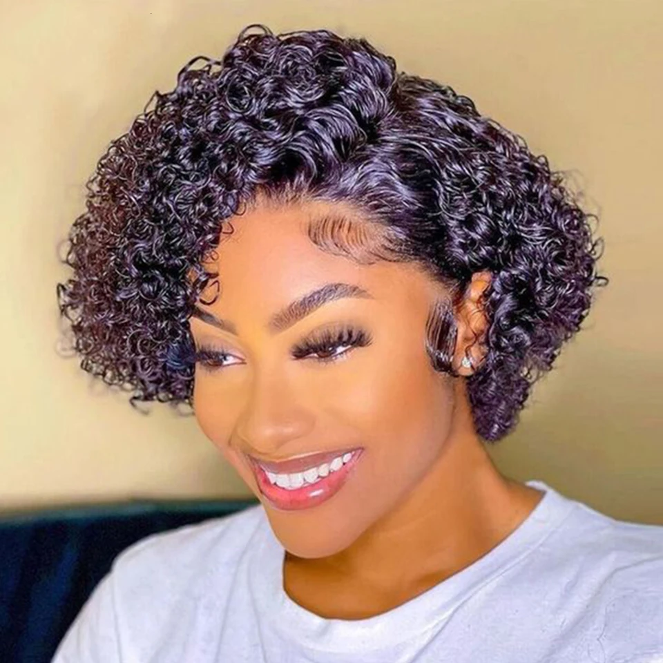 Kurze Bob-Perücke Pixie-Schnitt-Perücke Lockige Echthaar-Perücken für Frauen 13 2