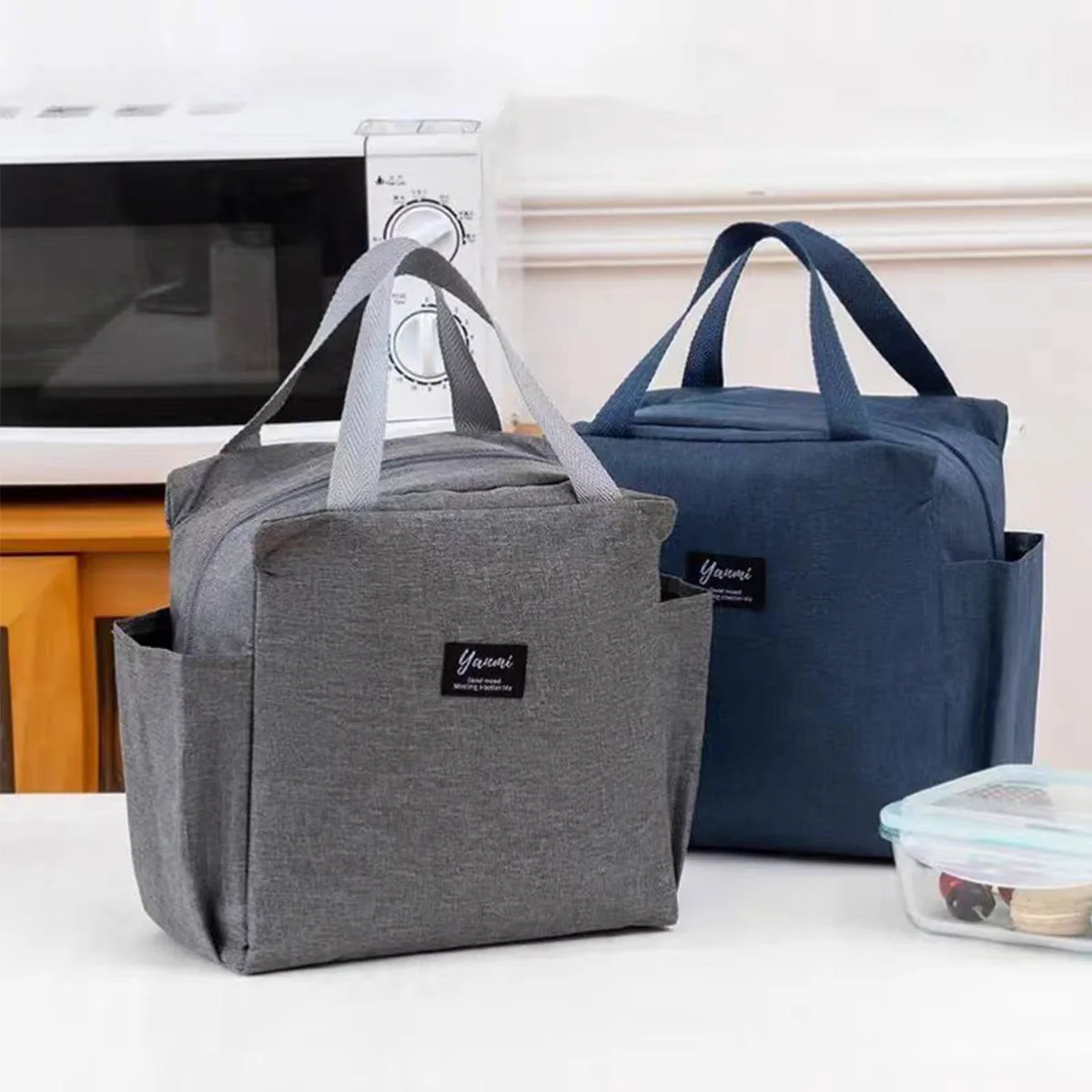 Tragbare Lunch-Tasche mit Doppel-Fächern Isolierte Canvas-Tragetasche für Schule 3
