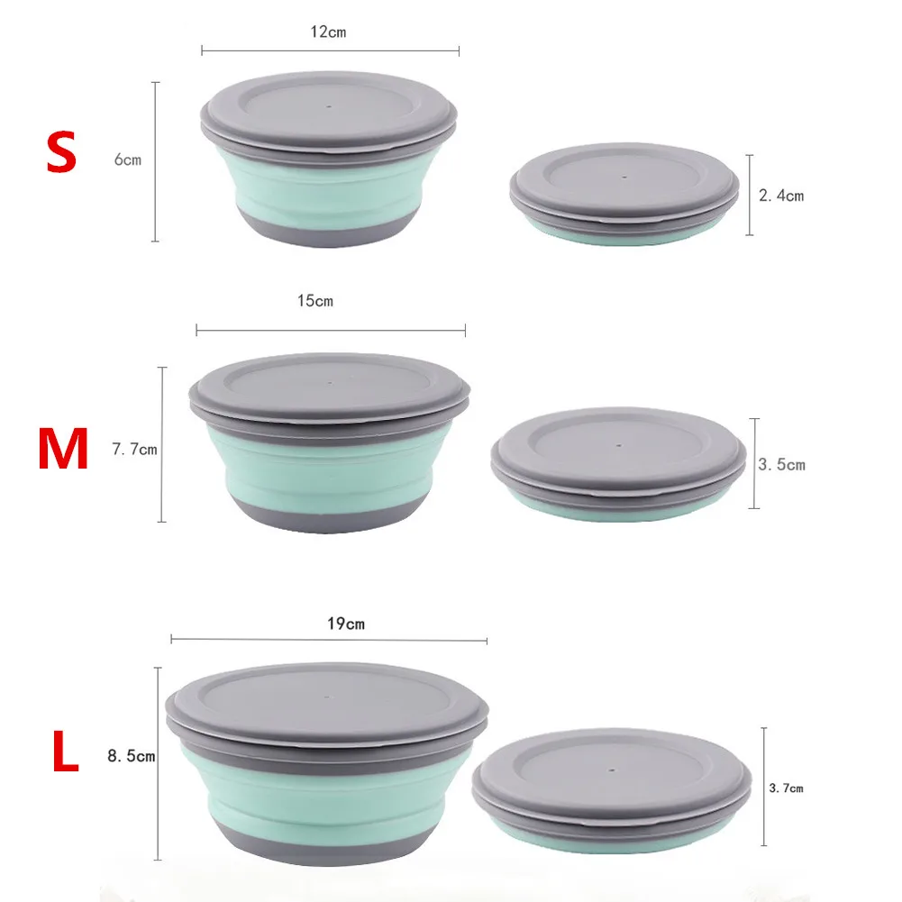 Tragbare Falten Lunch Box Schüssel Sets Silikon 3 4