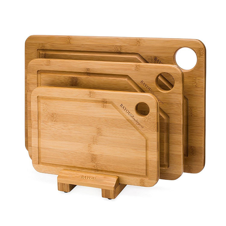 Bio-Bambus Schneidebrett-Set mit Saftrille, 3-teilig