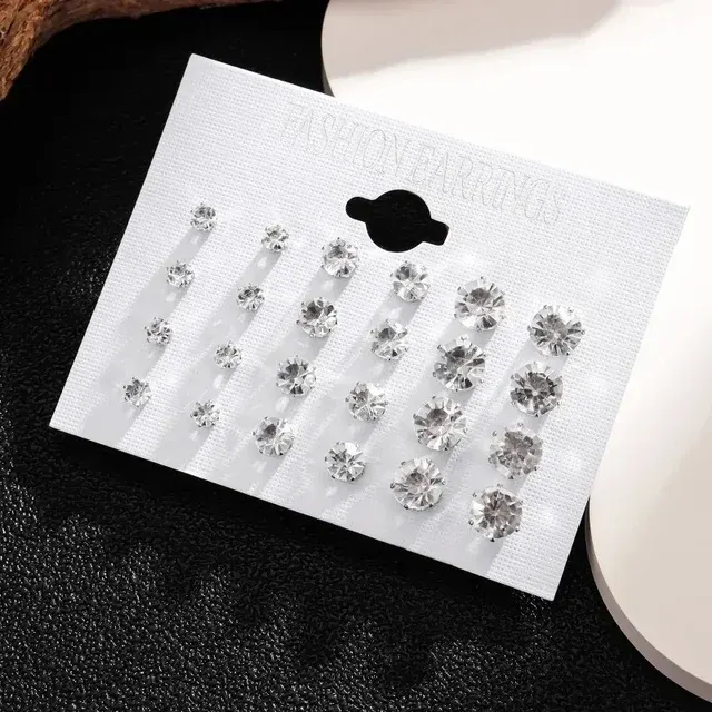 12 Pairs White Crystal Stud Earrings 4