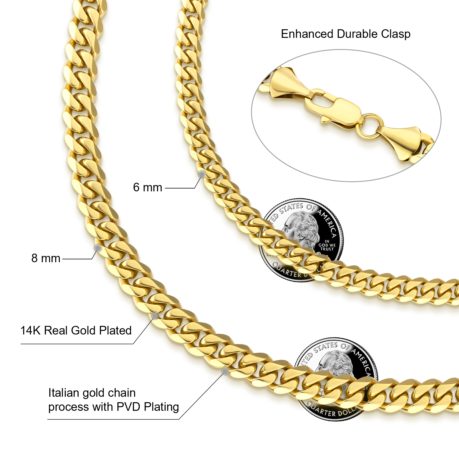 14K Gold Plated Miami Cuban Link Men's Necklace 4
