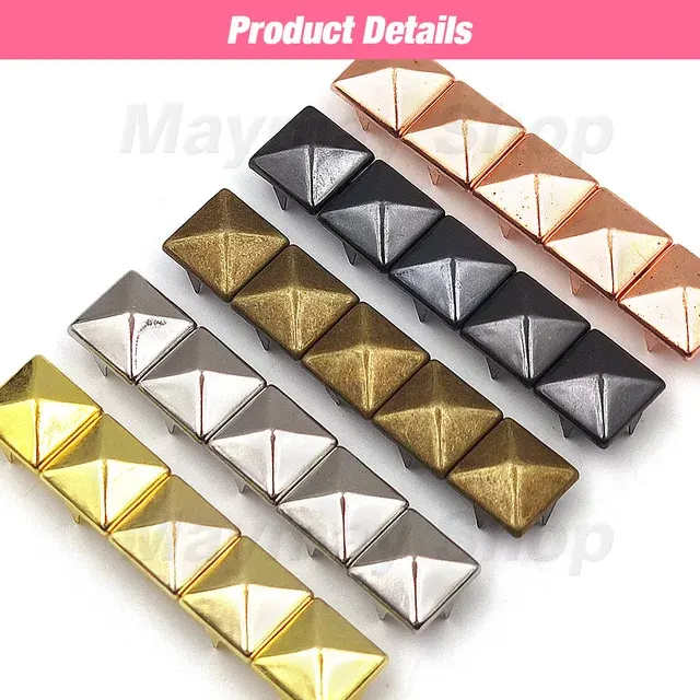 100 Metal Pyramid Studs, 6–12mm 3