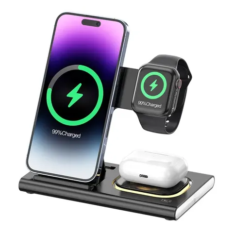 Faltbare 3-in-1 Magnet-Ladestation mit Licht