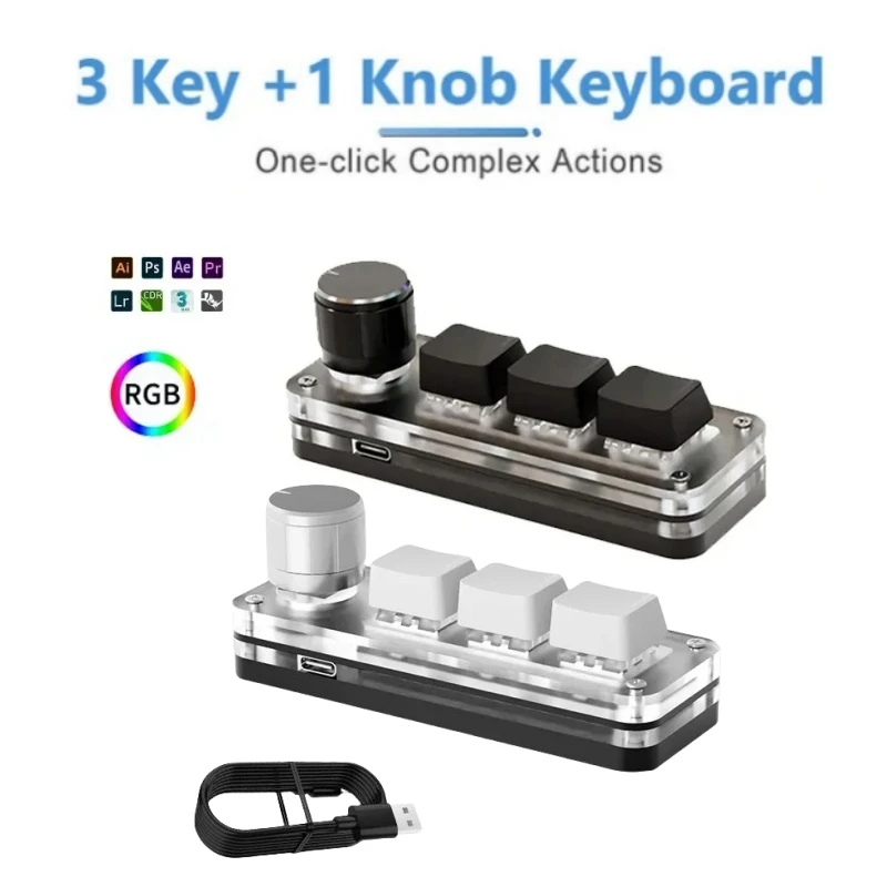 Mini-Tastatur 3 Tasten 1 Knopf RGB-Programmierung Makro Mechanische 2