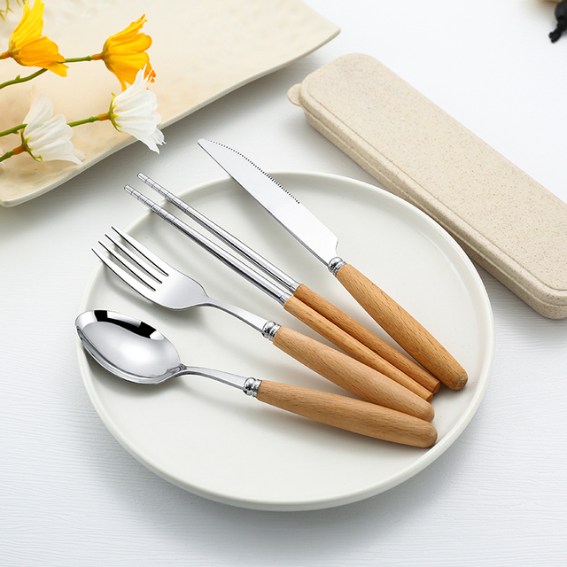Stainless Steel Cutlery Set with Wooden Handles