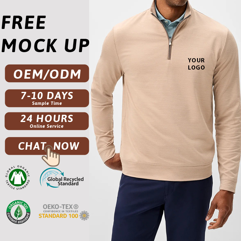 Beiger Feinstrick Golfpullover Herren