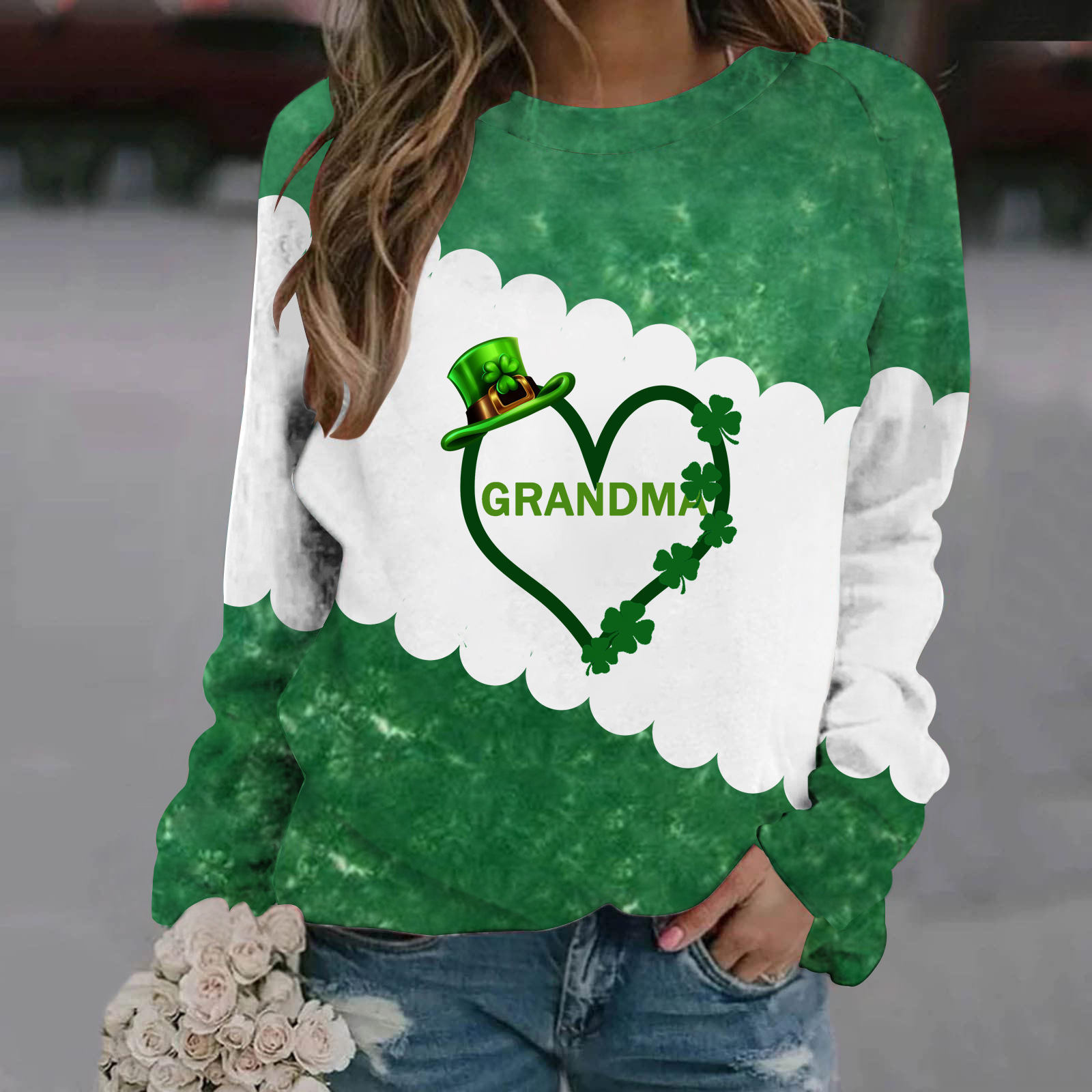 Casual Women's Pine Printed Crew Neck Sweatshirt 4