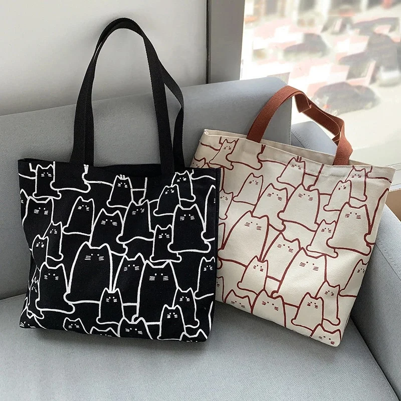 Canvas-Taschen Handtasche für Damen Shopper Süße Katze Tragetasche