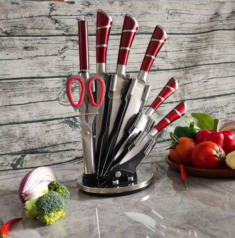 Red Stainless Kitchen Knife Set with Block 3