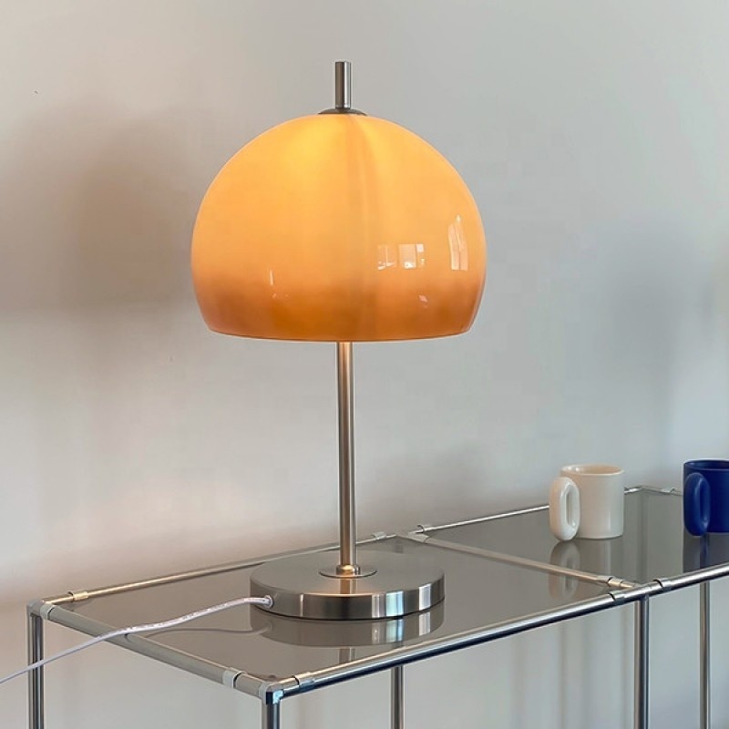 Retro Orange Glass Mushroom Table Lamp