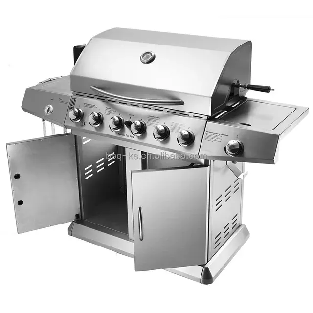 6 Burner Gas Grill Portable Foldable Trolley Stainless 3