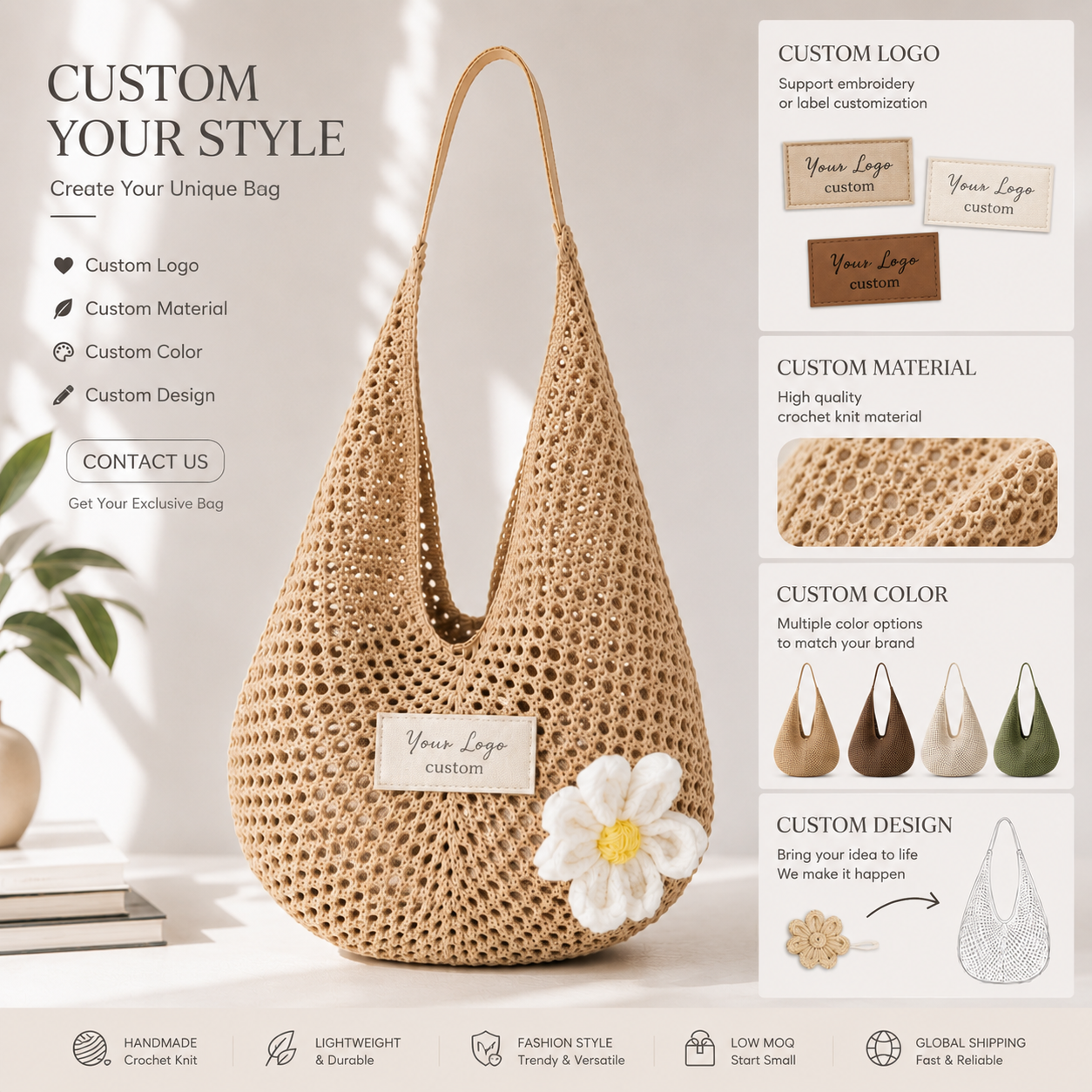 Large Woven Beach Armpit Tote Bag