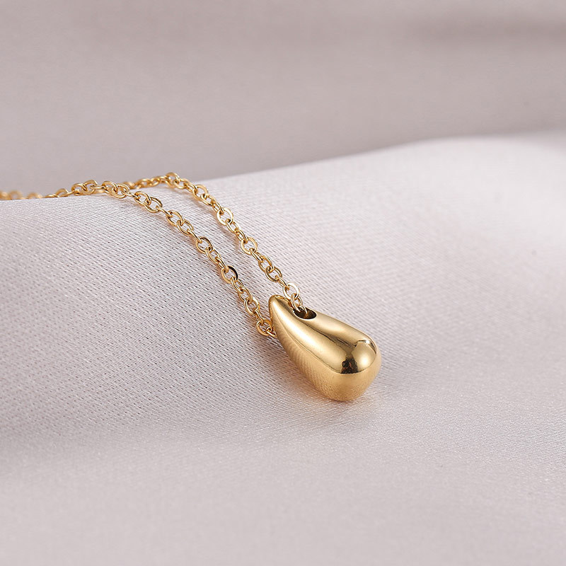 Gold Waterdrop Pendant Choker Stainless Steel Necklace 3