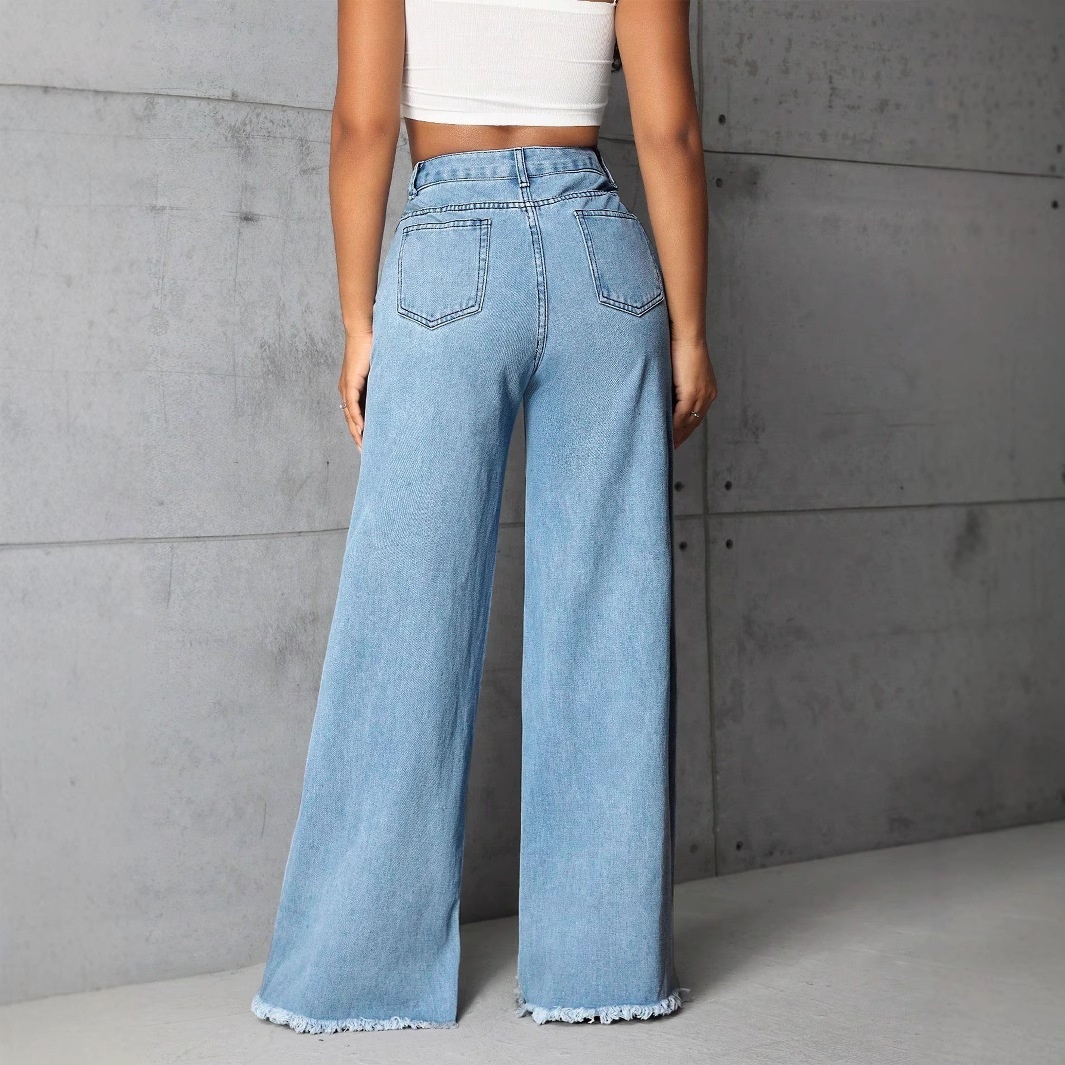 YUANBOFEI Women Jeans Light Blue Washed High Waist 3