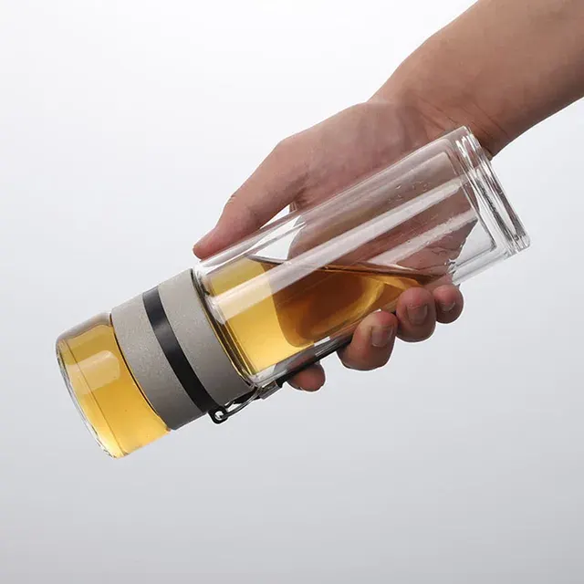 High Appearance Double Wall Glass Water Bottle Long 4