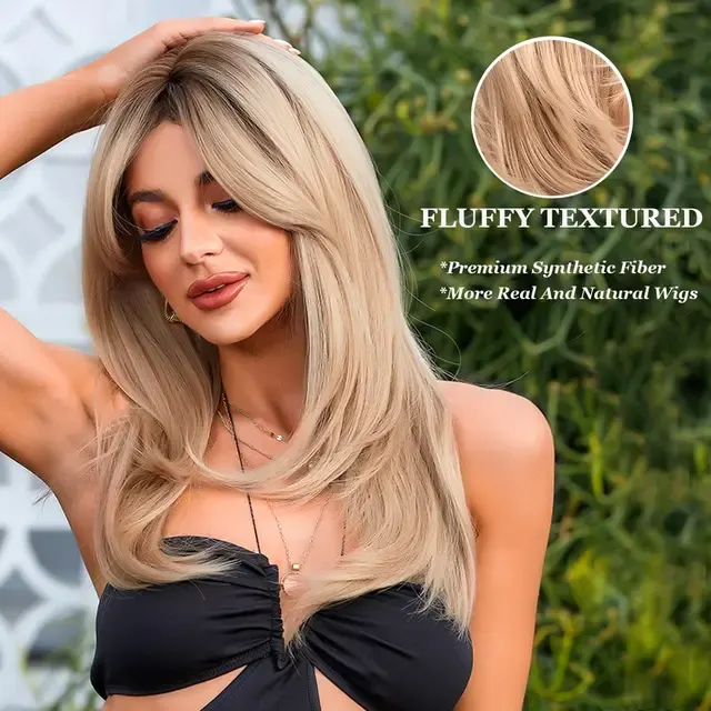 Straight Blonde Layered Synthetic Wig 4