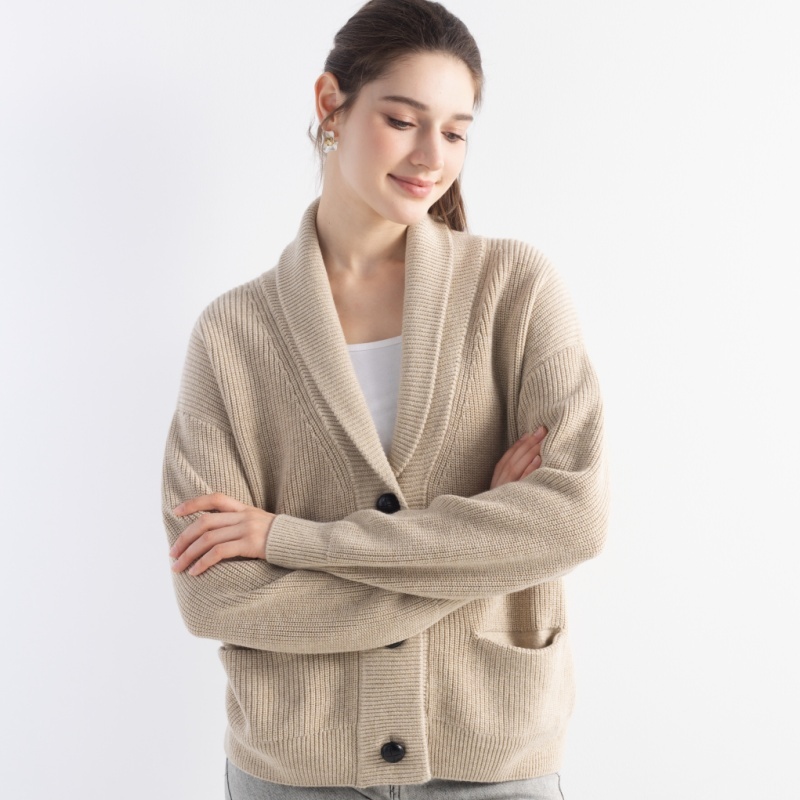 Women's Wool Cardigan with Shawl Collar 2
