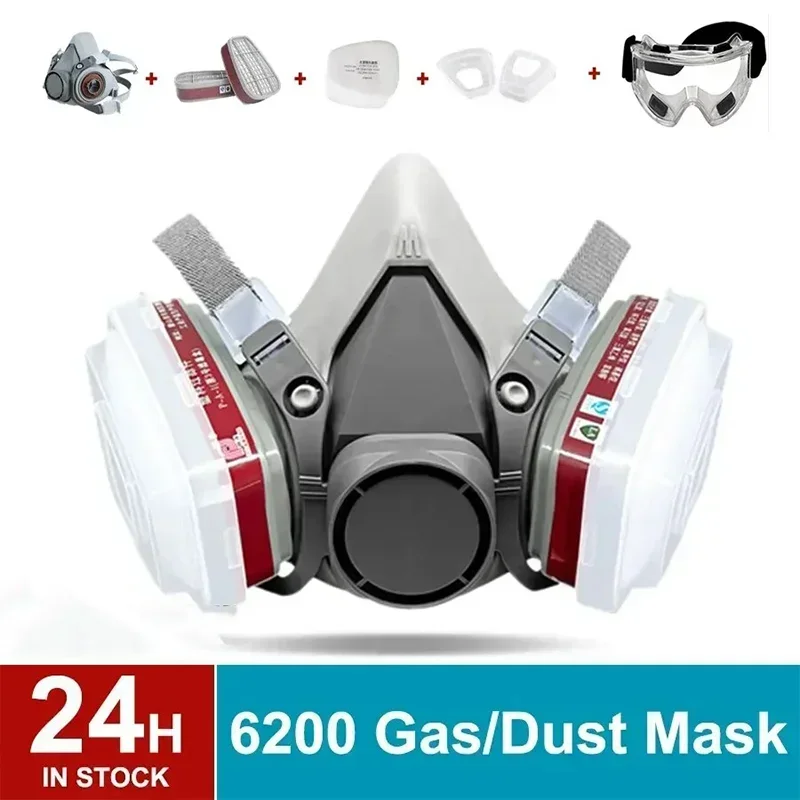 Original 6200-Atemschutzmaske Wiederverwendbar Halbe Gesichtsabdeckung Gasmaske mit Baumwollfilterbrille 2