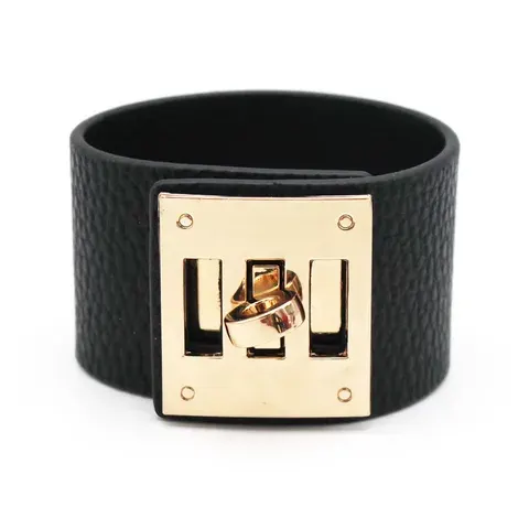 2024 Gold Wide Leather Wrap Bracelet for Women