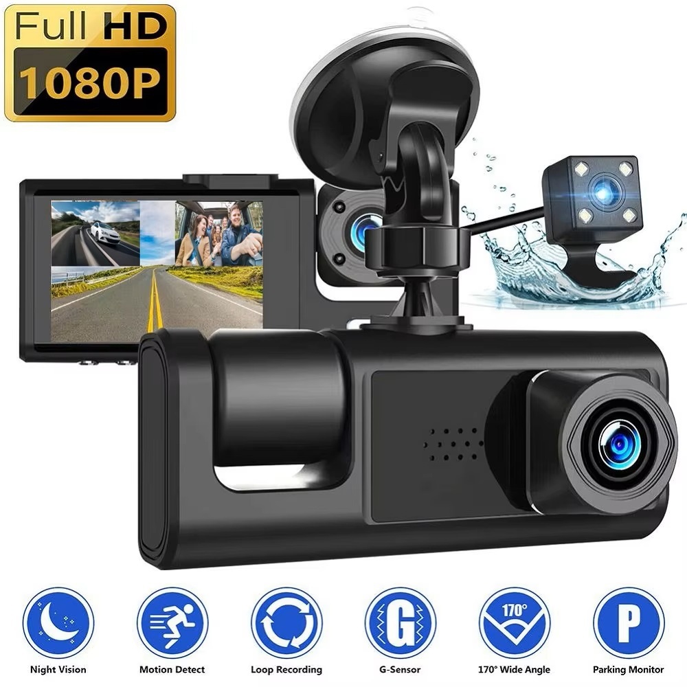 3 Channel Dash Cam Front and Rear Video
