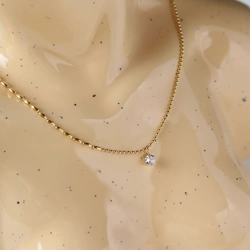 Goldene Zirkonia Halskette Edelstahl Damen Minimalistisch
