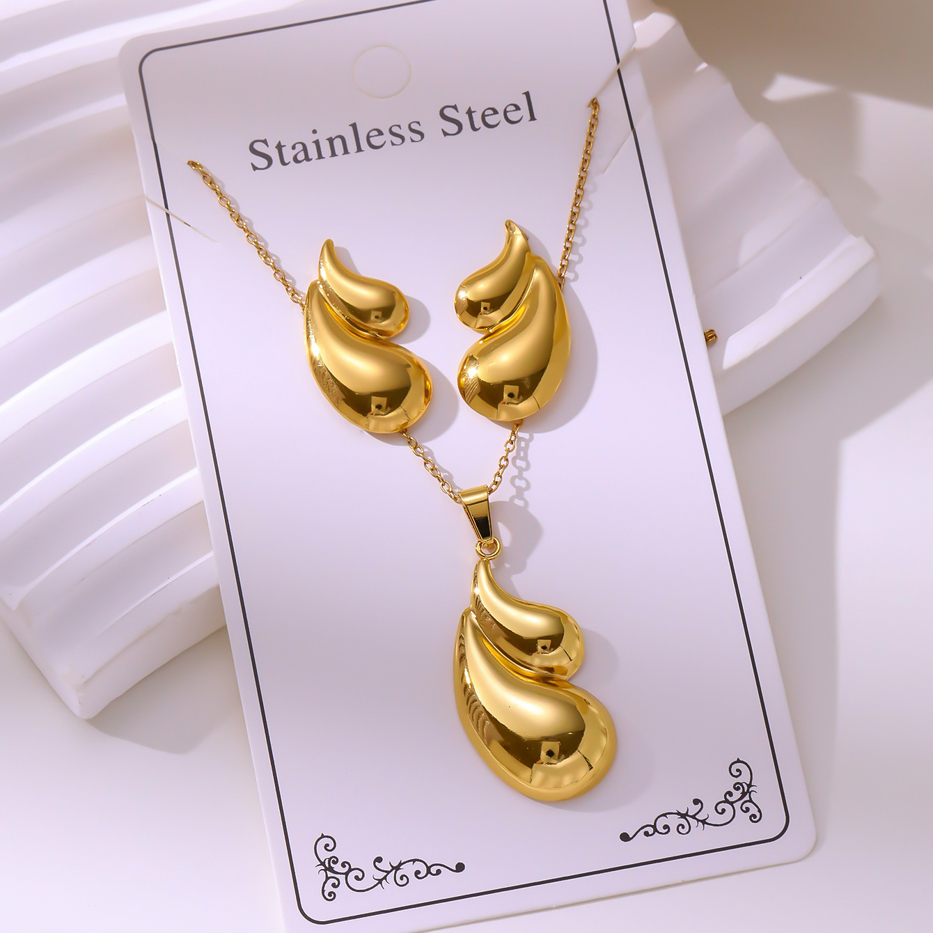 Damen Perlen-Schmuckset Edelstahl vergoldet 3