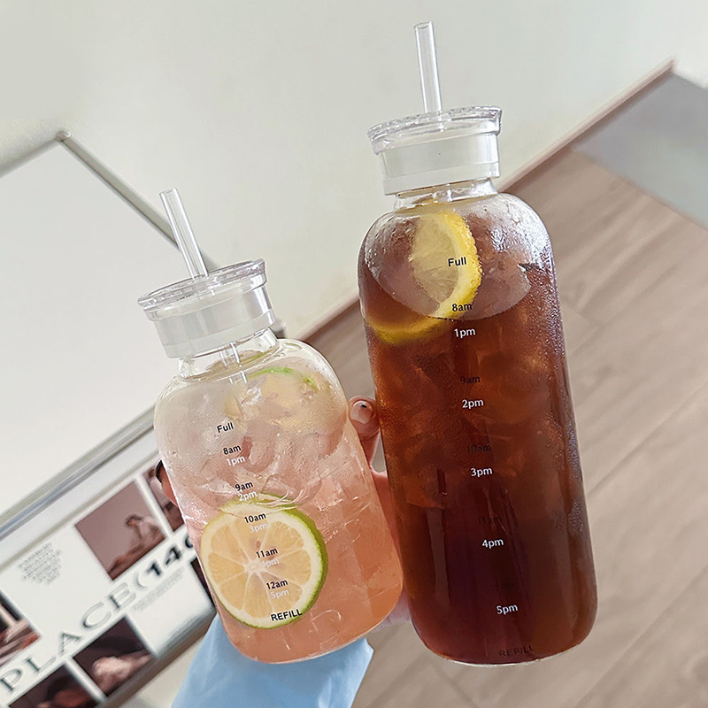 Drinking Minimalist Glass Straw Cup With Time Marker 3