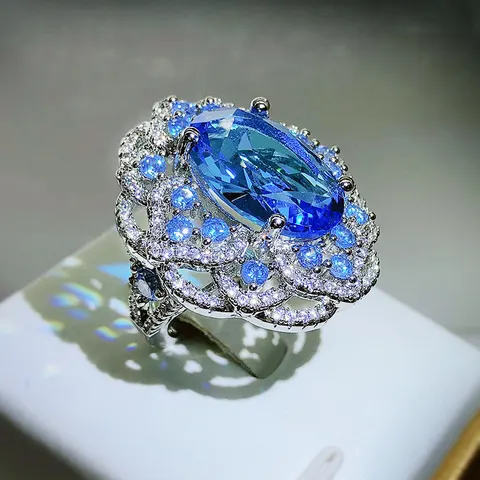 Sea Blue Topaz Colored Treasure Open Ring For
