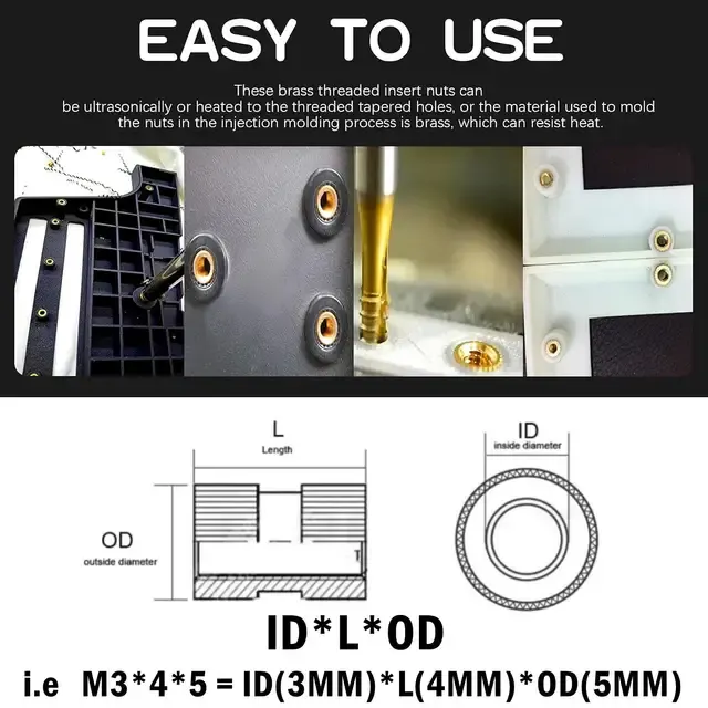 Brass Heat-Set Threaded Insert Set for 3D Printers 2