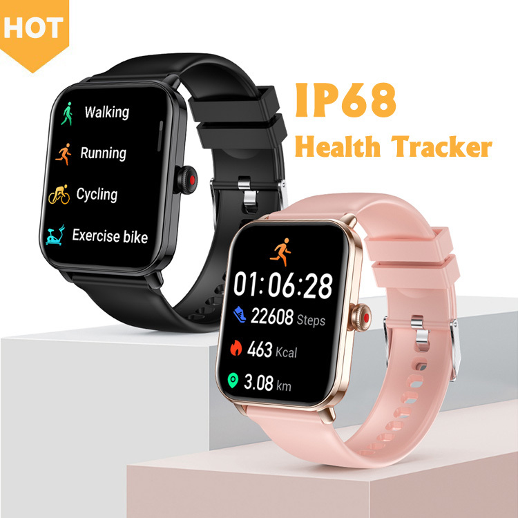 Quadratische Smartwatch mit Silikonarmband, IP68