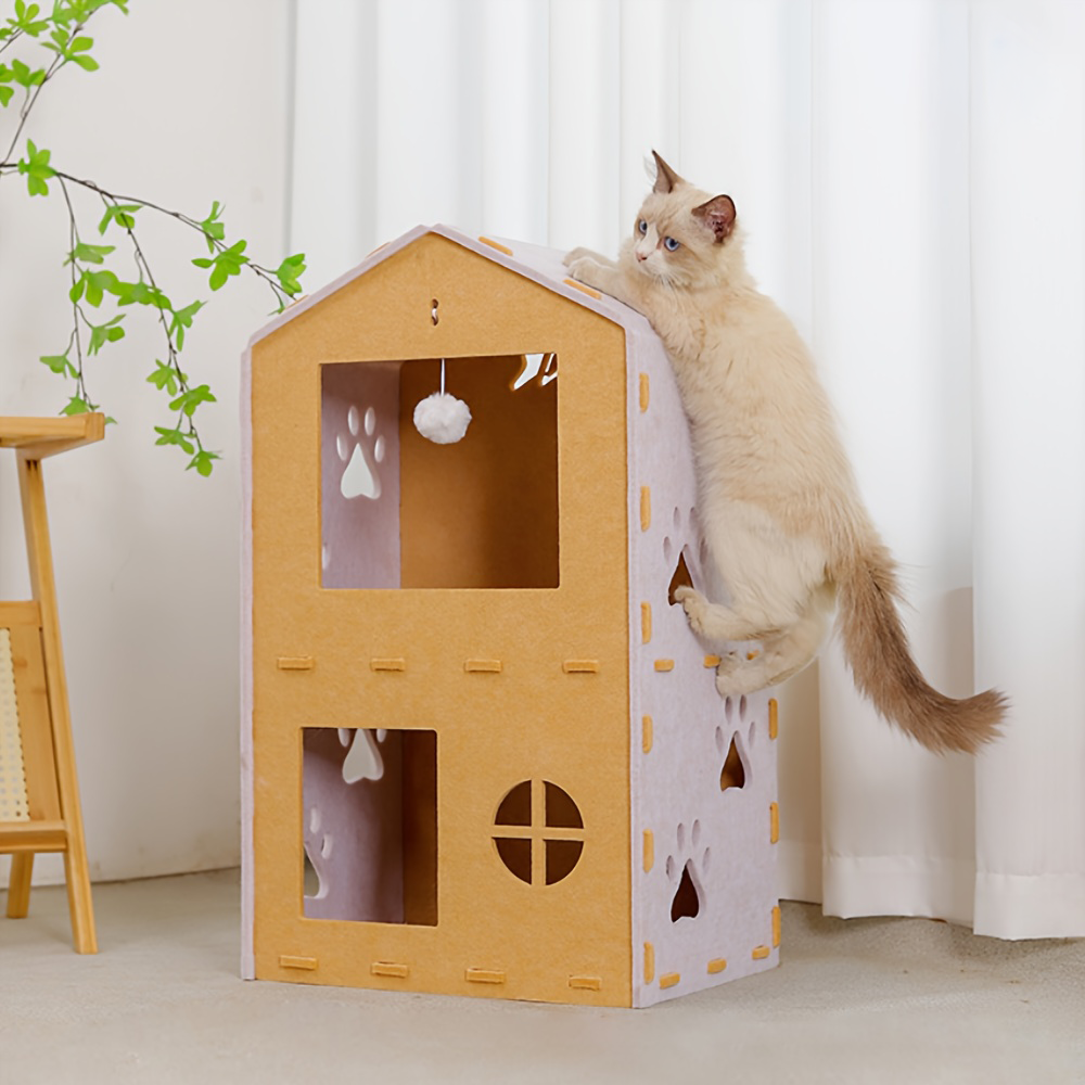 Felt Cat Tower with Pom-Poms 90 cm 4