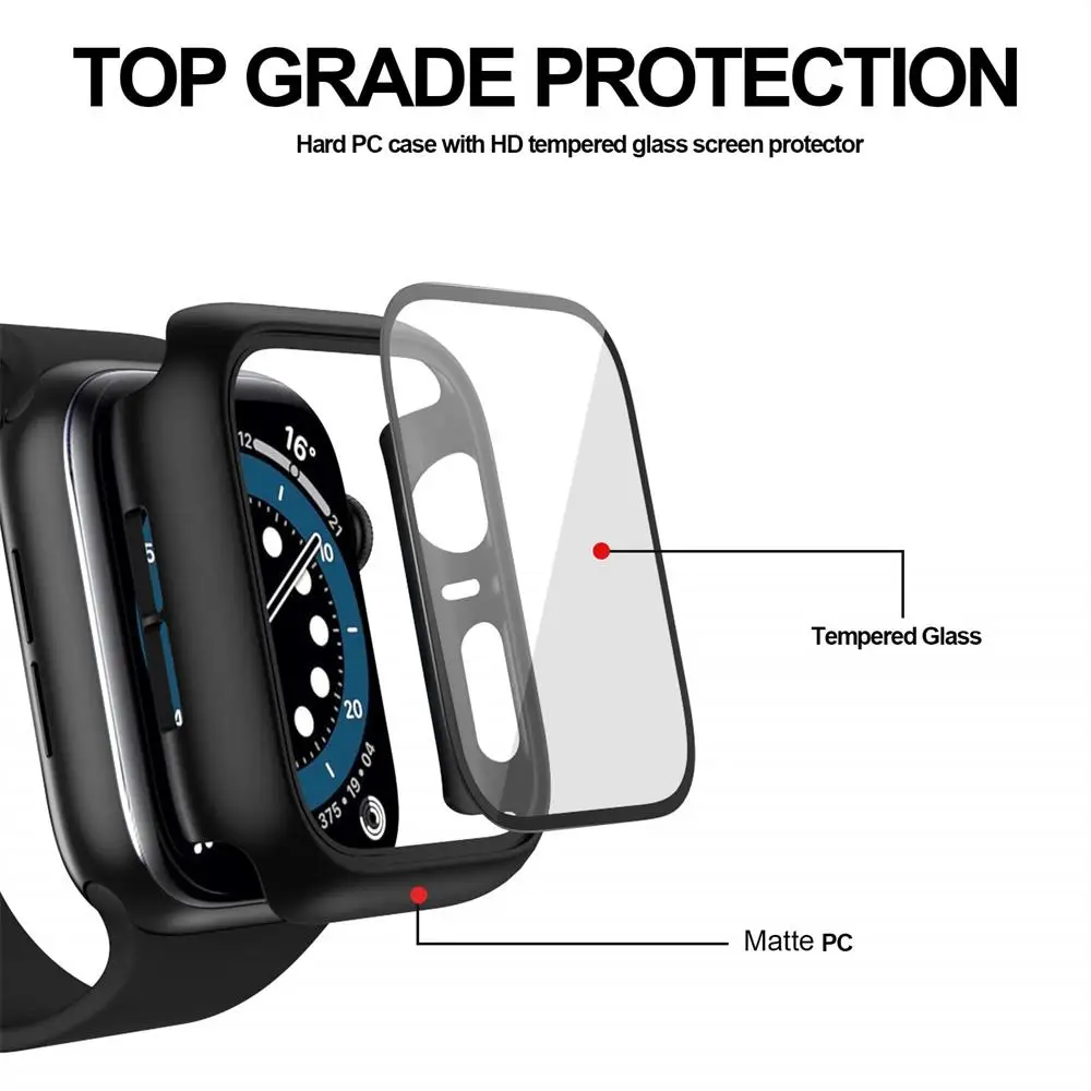 Tempered Glass Screen Protector with Case for Apple Watch 4