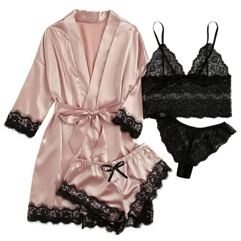 4-Piece Lace Satin Summer Lingerie Set