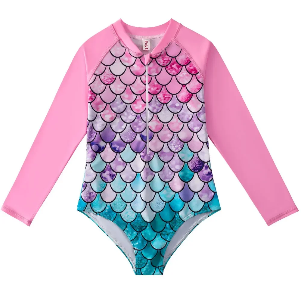 Badeanzug Kinder Meerjungfrau Langarm Einteiler Beach Wear Sonnencreme