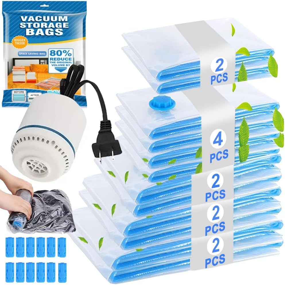 Q-12pcs Portable Vacuum Storage Bag With Pump for