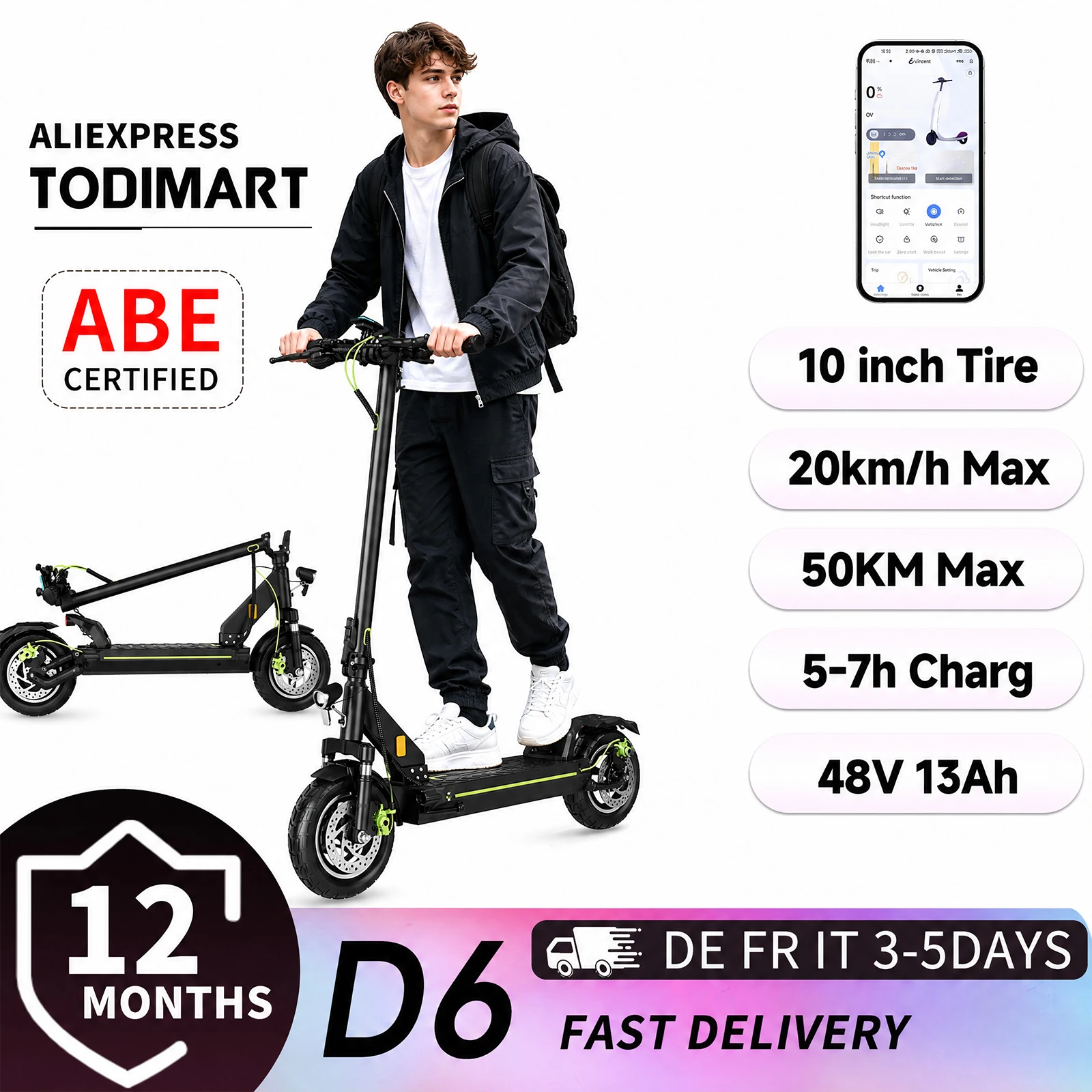 TODIMART D6ABE Pro Elektroroller für Erwachsene ABE Genehmigter