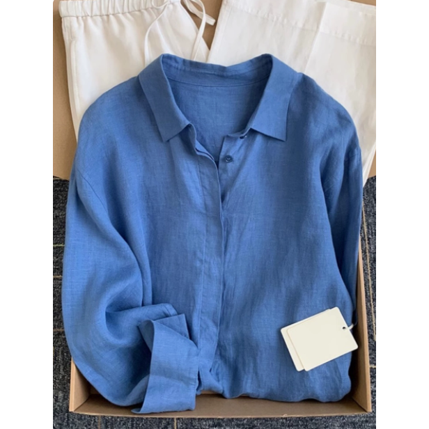 Women's Linen Button-Up Long Sleeve Shirt