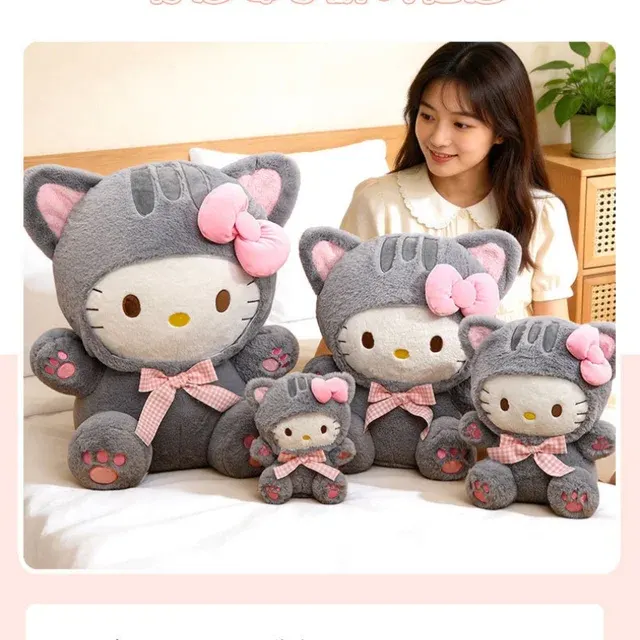 Cute Gray Cat Plush Doll with Bow 4