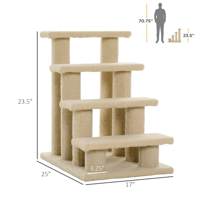 4-Step Multi-Level Carpeted Cat Scratching Post Pet Stairs