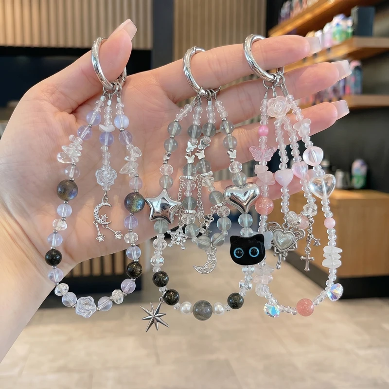 Crystal Beaded Phone Lanyard with Charms