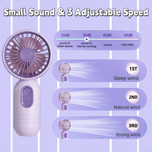 Mini USB Camping Fan, 3 Speeds 2