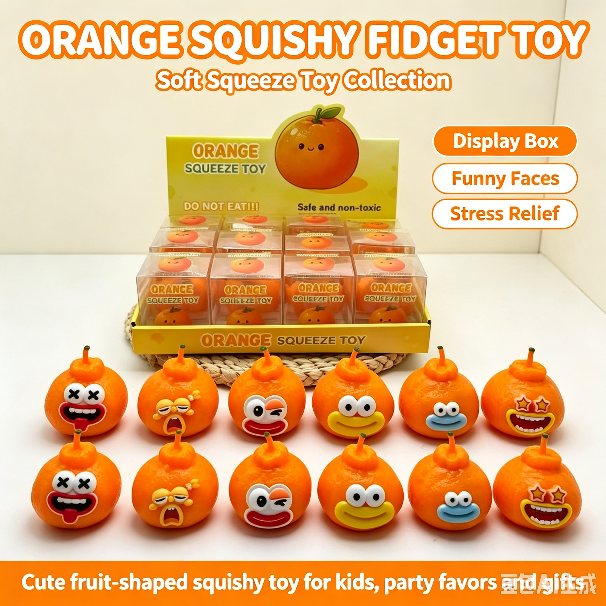 Orange Fruit Squishy Toy with Expressions